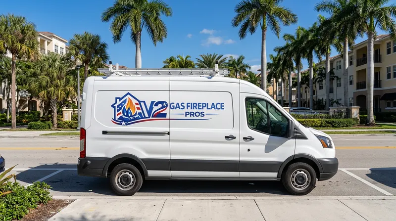 V2 Gas Fireplace Pros branded service van in Boston, MA